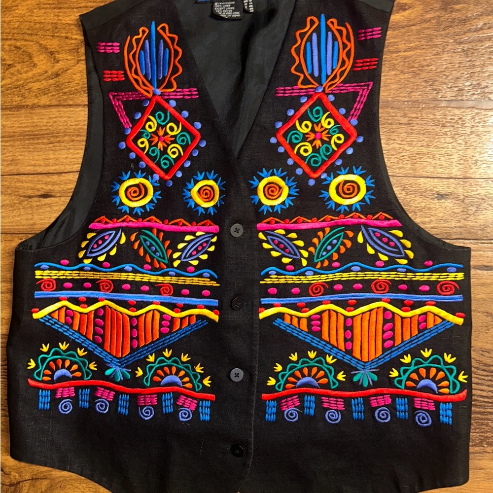 Ib Diffusion Size 10 Black/Multi-Colors Embroider… - image 1